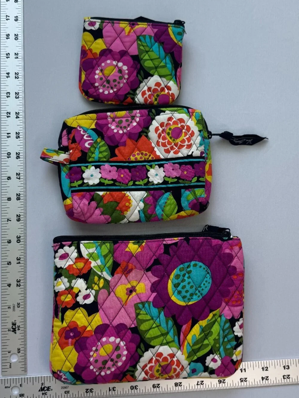 Vera Bradley Va Va Bloom Set of 3 Zip Pouches Cosmetic Bags